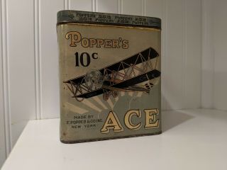 Poppers Ace Cigar Tobacco Tin Antique Advertising Stogie Can Bi - Plane Graphics
