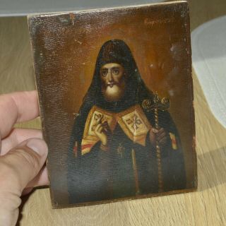 Antique Icon 19 Century Russian Orthodox Mitrofan Voronezh Oil Wood