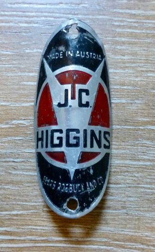 Vintage Bicycle J.  C.  Higgins Oval Head Badge Tag Sears Roebuck Made In Austria
