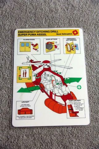 Bond Helicopters Aerospatiale As332l Puma Safety Card