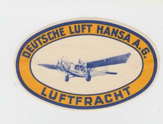Lufthansa Large Size Pre - Wwii Label (luftfracht),  Uncommon