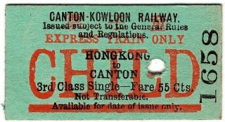 Railway Ticket: Canton - Kowloon Railway,  Hongkong To Canton - Child Express
