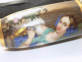 ANTIQUE GERMAN HAND PAINTED PORCELAIN BOWL & CARVED HORN SMOKING PIPE 3