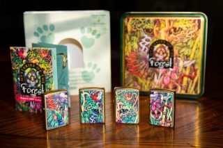 1995 Mysteries Of The Forest Zippo Lighter Set & Tin
