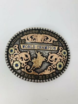 Sterling 10k Belt Buckle 1985indian Rodeo Cowboys Assn World Champion Bull Rider