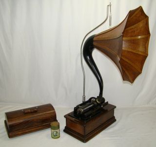 EDISON HOME MODEL D PHONOGRAPH 2 & 4 Min.  with WOOD CYGNET HORN 4