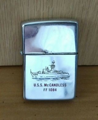 Zippo Cigarette Lighter Vintage 1980 Navy Ship Mccandless Ff 1084 Crest Back