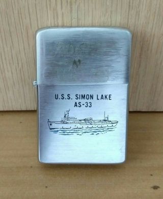 Zippo Cigarette Lighter Vintage 1980 Navy Ship Simon Lake As - 33 Commishion Back