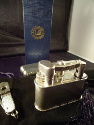 Dunhill Unique Petrol Table Lighter,  Cigar Tube/flask &.  925 Silver Cigar Cutter