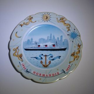 Vintage Ss Normandie Commemorative Ceramic Plate By Haviland Limoges France