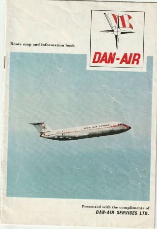 Dan Air Route Map & Information Book Airline Brochure With Safety Information