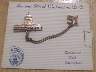 Vintage 1951 Gold Electroplate Souvenir Pin Of Washington D.  C.  Made By Capsco