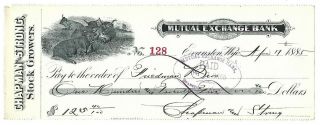 1885 Chapman And Strong,  Stock Growers Check - Cows - Cattle - Bovine