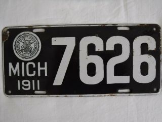 1911 Michigan Porcelain License Plate Tag