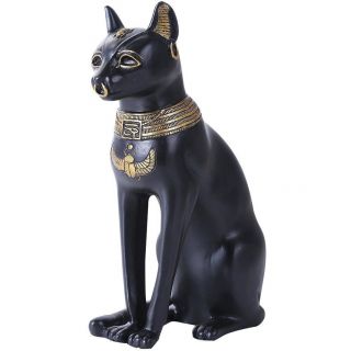 8 Inches Ancient Egyptian God Black And Golden Bastet Cat Statue Figurine