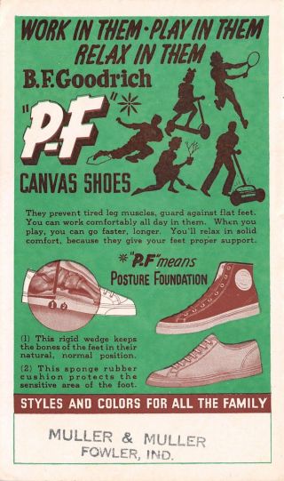 Fowler In Akron Bf Goodrich - Muller Blotter P - F Athletic Canvas Shoes Flyers 1937