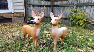 Union Product 1989 Deer Doe Buck Fawn Reindeer Plastic Blow Mold Christmas Set