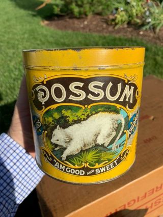 Possum 3 For 10c Cigar Tobacco Tin Litho Advertising Can Rare Yellow