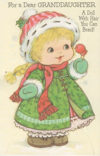 Vintage American Greetings Paper Doll W/ Braided Hair Christmas Rare Htf Card
