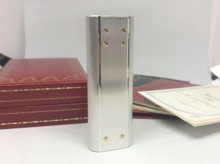 Auth Cartier Santos De Cartier Rivets Oval Lighter W Case & Papers Silver/gold