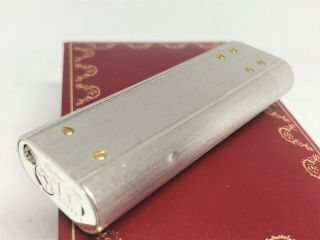 Auth CARTIER Santos de Cartier Rivets Oval Lighter w Case & Papers Silver/Gold 6
