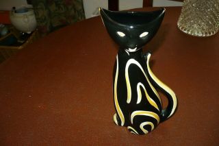 Vintage Retro 60/70s Vase Spill Holder Black Yellow Cat