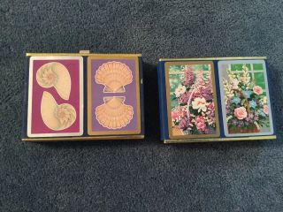 Congress 2 Double Boxes - 4 Decks - Of Playing Cards - Seashells And Flower Basket