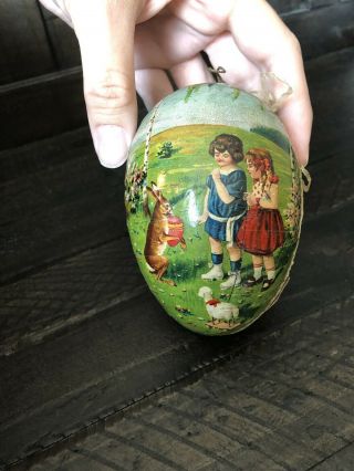 4.  5” Antique Early German Easter Egg Candy Container With Contents