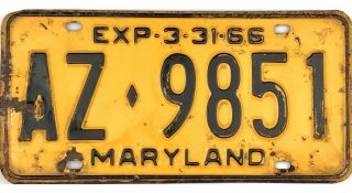 99 Cent 1965 1966 Maryland License Plate Az - 9851
