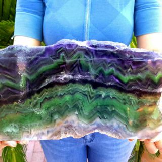 Large Very Decorative 11 1/2 Inch Multicolor Zoned Fluorite Crystal Slab