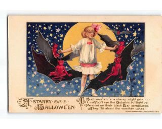St906e:;a Starry Halloween Classic 1913 Winsch Emb Chromo - Litho Postcard