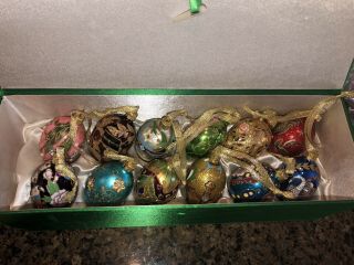 Joan Rivers 2016 Russian Faberge 12 Mini Eggs Christmas Ornaments W/ Box.