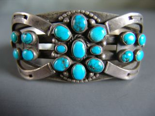 Unique Silver And Turquoise Navajo Bracelet With Horseshoes Men 