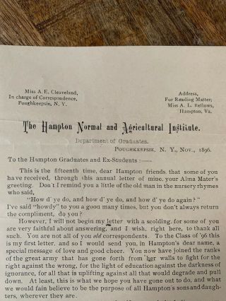 1896 Letter to Grads of Hampton Normal and Agricultural Inst.  Poughkeepsie,  NY 4
