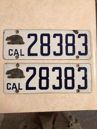 1916 California Porcelain License Plates.  Matching Set.  Metal Bears. 12