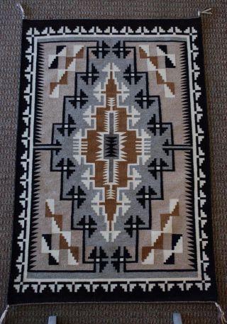 Handspun Natural Wool Two Grey Hills Navajo Rug By Dorothy Sam Nj02d