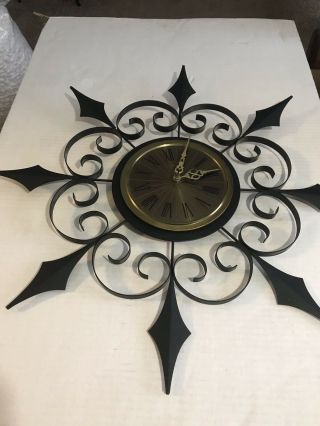Vintage Mid Century Modern Metal Starburst Wall Clock Elgin