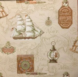 1940s Vtg 1950s 2 Rolls Mid - Century Nautical Ship Map Motif Textural Wallpaper