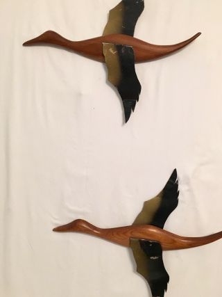 Mid Century Flying Birds Wall Art Decor Set Of 2 Wood Metal Danish ‘60s