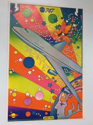 Midnight Dream Pan Am 747 Airplane Peter Max Poster Page 1969 Psychedelic Art