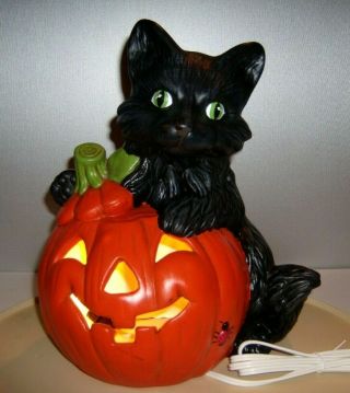 Vtg 1992 Halloween Decoration Black Cat,  Jack O Lantern Light Ceramic Mold 12 " T