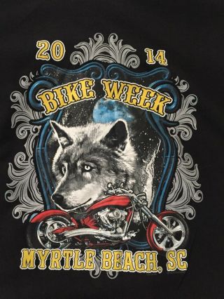 Bike Week Myrtle Beach Sc Mens Xl T - Shirt 2014 Black Motorcycle With Wolf