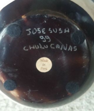 1999 Jose Sosa Chulucanas Peru Art Vase Brown Jug Pottery 2