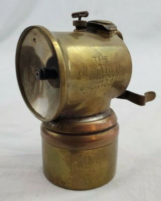 Antique Vintage Brass Justrite Carbide Miner Mining Lamp Light