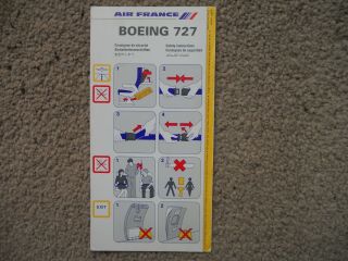 Air France Boeing 727 Airline Safety Card 1992