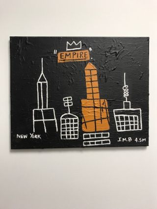 Contemporary Art In The Manner Of Jean Michel Basquiat Acrylic On Canvas Signed