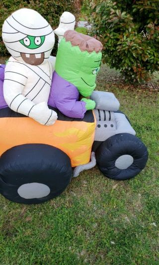 Gemmy Airblown Inflatable Halloween Frankenstein Mummy Witch Monster Hot Rod Car 3