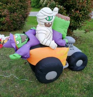 Gemmy Airblown Inflatable Halloween Frankenstein Mummy Witch Monster Hot Rod Car 4