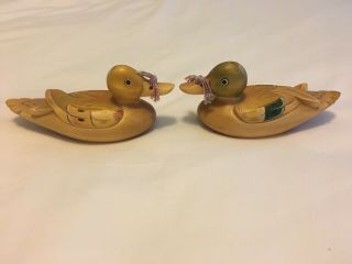 Vintage Korean Traditional Lucky Wedding Ducks Wooden Sculpture
