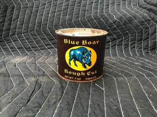 Blue Boar Rough Cut Pipe Tobacco.  Pry Lid Tin Can Very Good Strong Colors.  Full